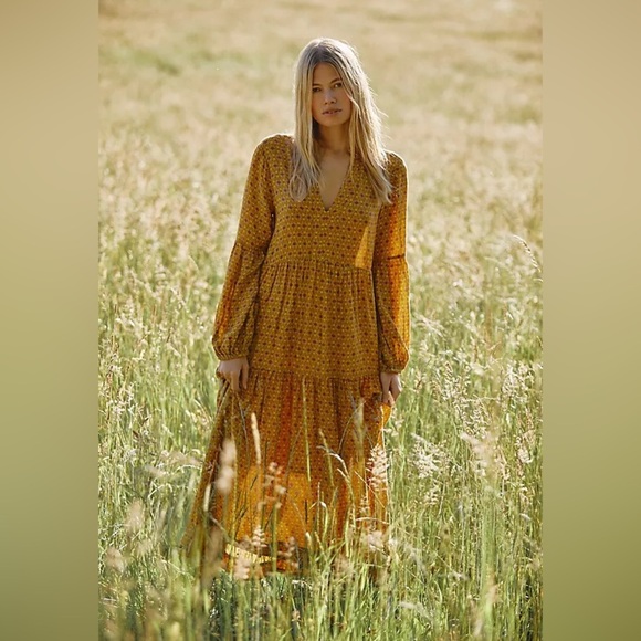 Anthropologie Maeve Tamarind yellow print maxi dress - Picture 2 of 7